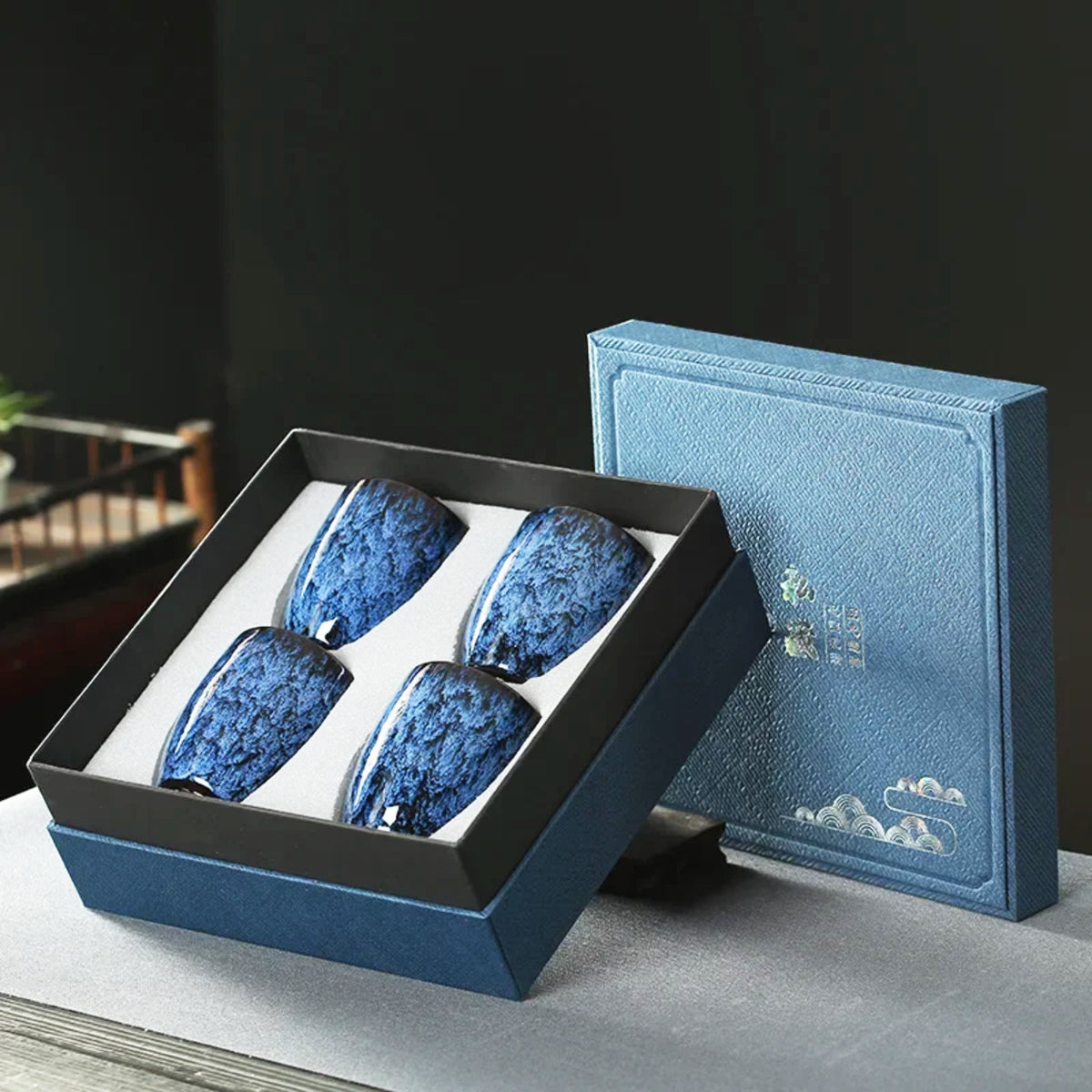 4-Piece Ceramic Cup Set with Gift Box for a Sophisticated Tea Experience