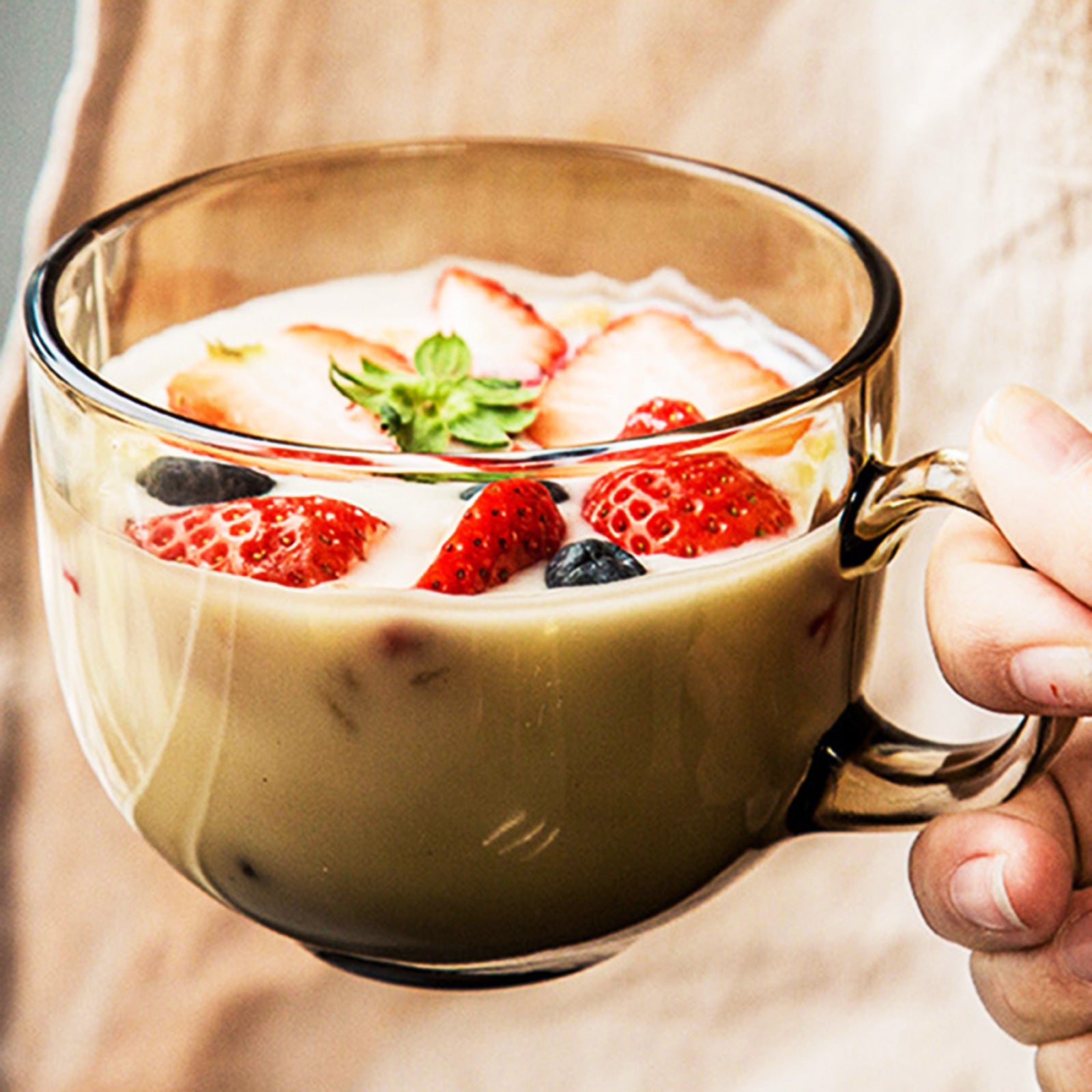 Amber-colored, Heat-Resistant Glass Breakfast Mugs