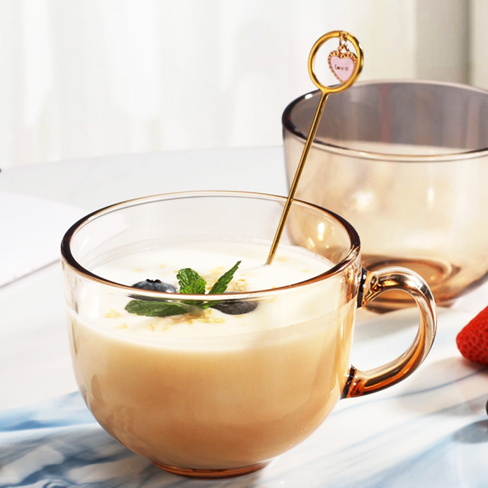 Amber-colored, Heat-Resistant Glass Breakfast Mugs