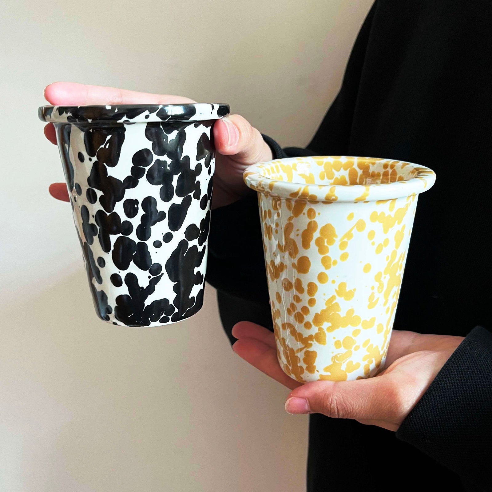 Artistic Ink-Spatter Ceramic Coffee Cups