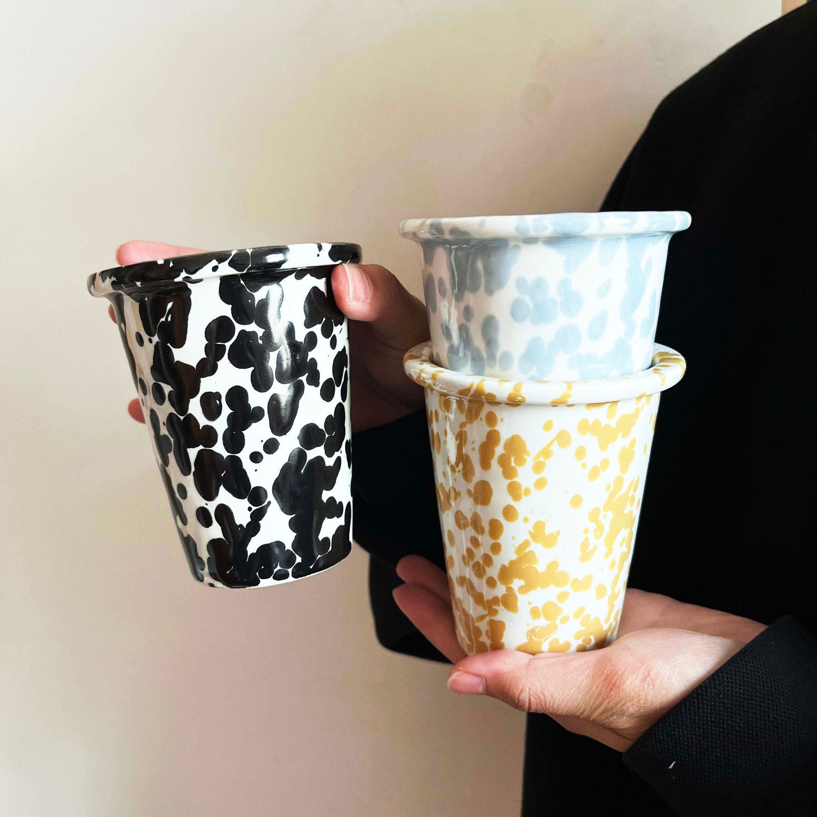 Artistic Ink-Spatter Ceramic Coffee Cups