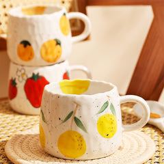 Beautiful Retro Fruit Mugs With Hand-Kneaded Look