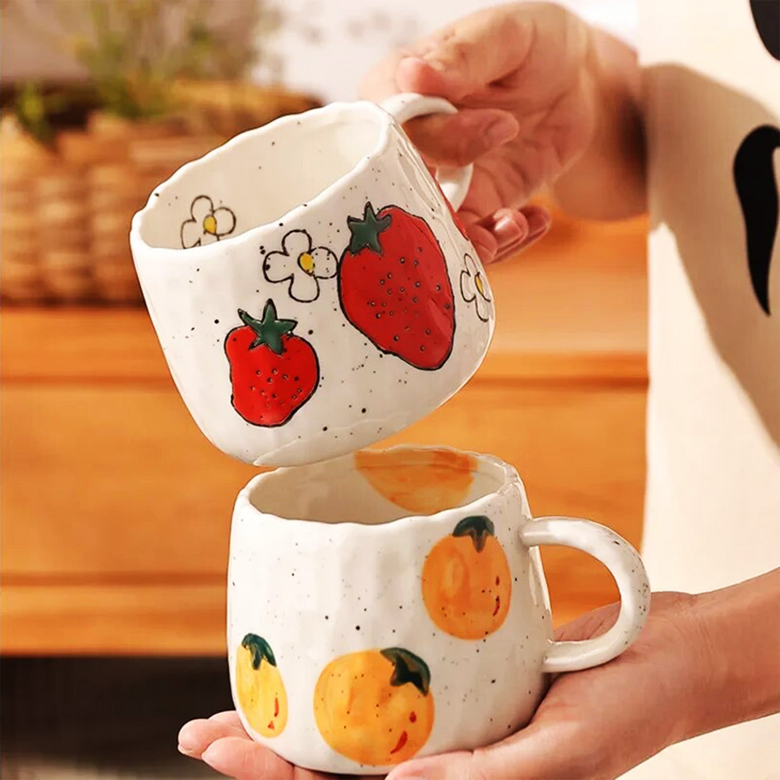 Beautiful Retro Fruit Mugs With Hand-Kneaded Look