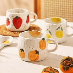 Beautiful Retro Fruit Mugs With Hand-Kneaded Look