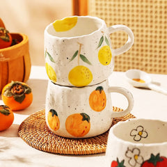 Beautiful Retro Fruit Mugs With Hand-Kneaded Look