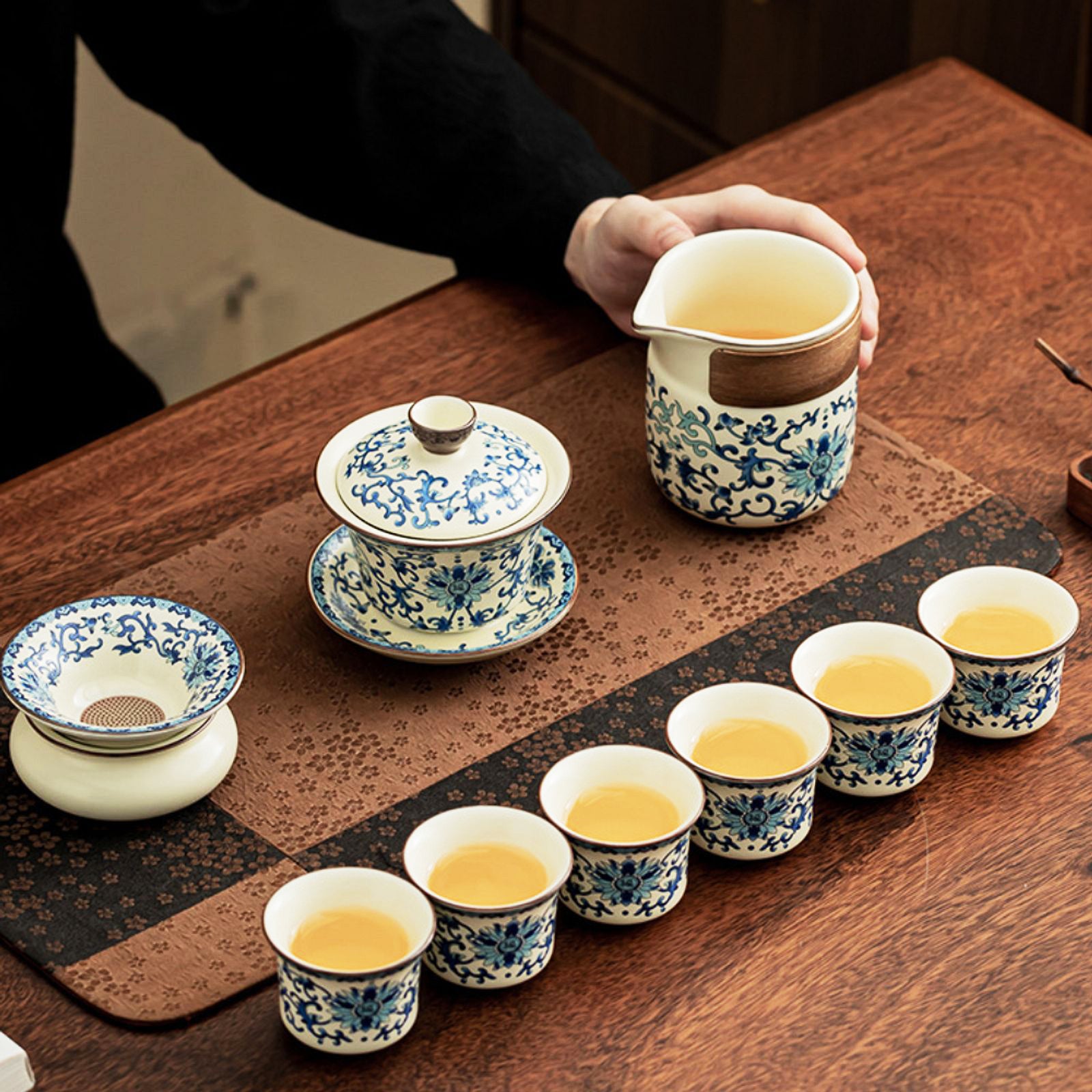 Indulge in Classic Sophistication with Our Blue and White Tea Ensemble, A True Masterpiece