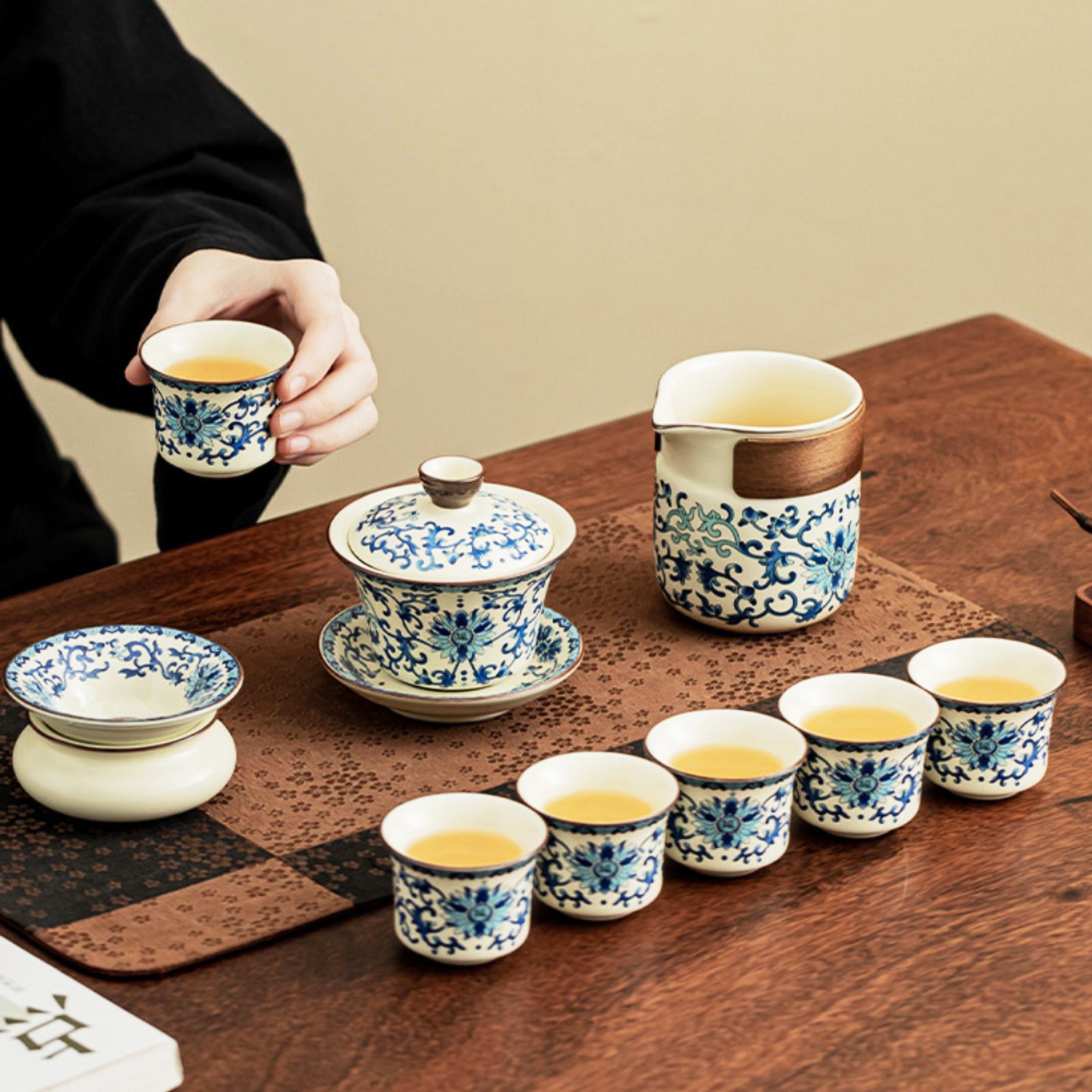 Indulge in Classic Sophistication with Our Blue and White Tea Ensemble, A True Masterpiece