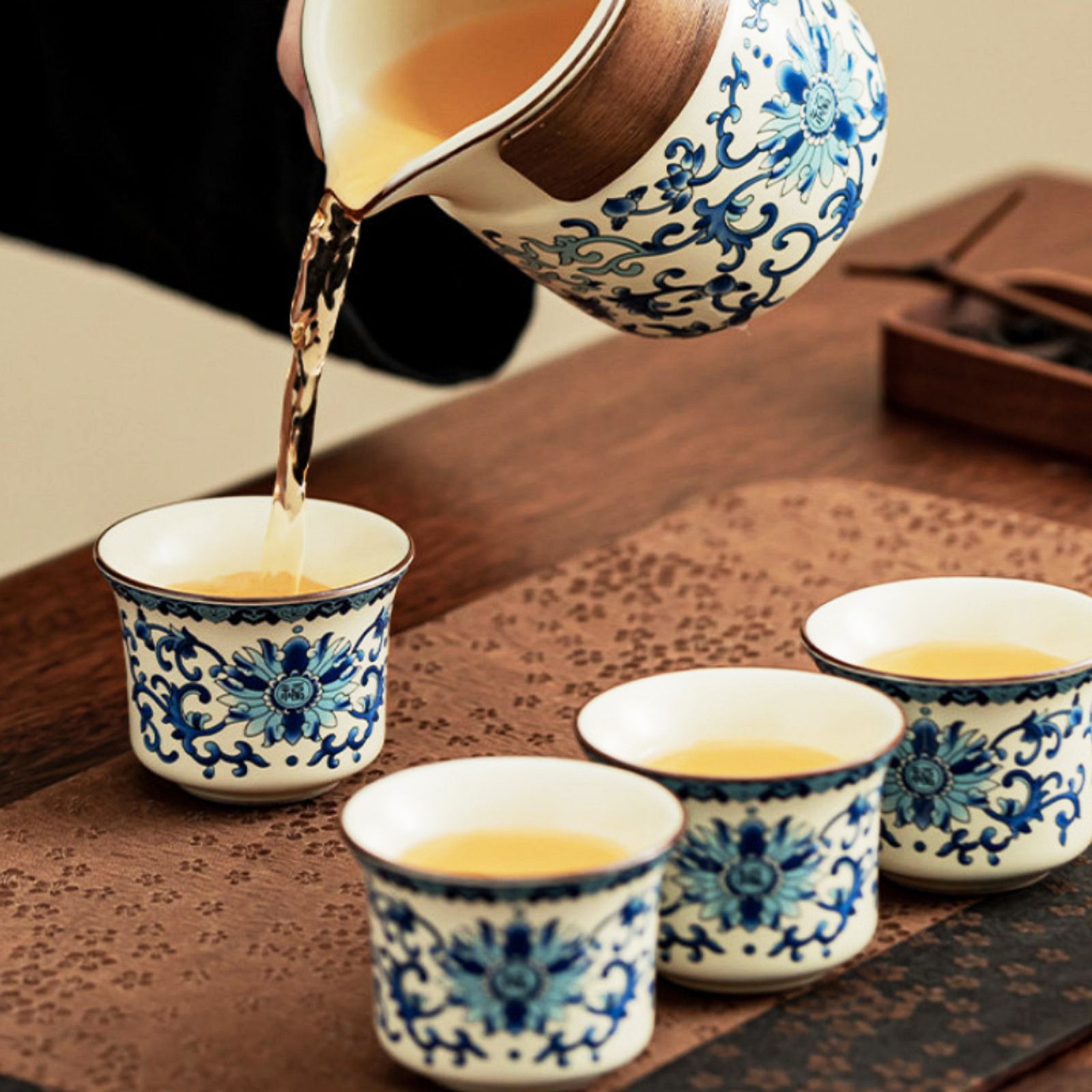 Indulge in Classic Sophistication with Our Blue and White Tea Ensemble, A True Masterpiece