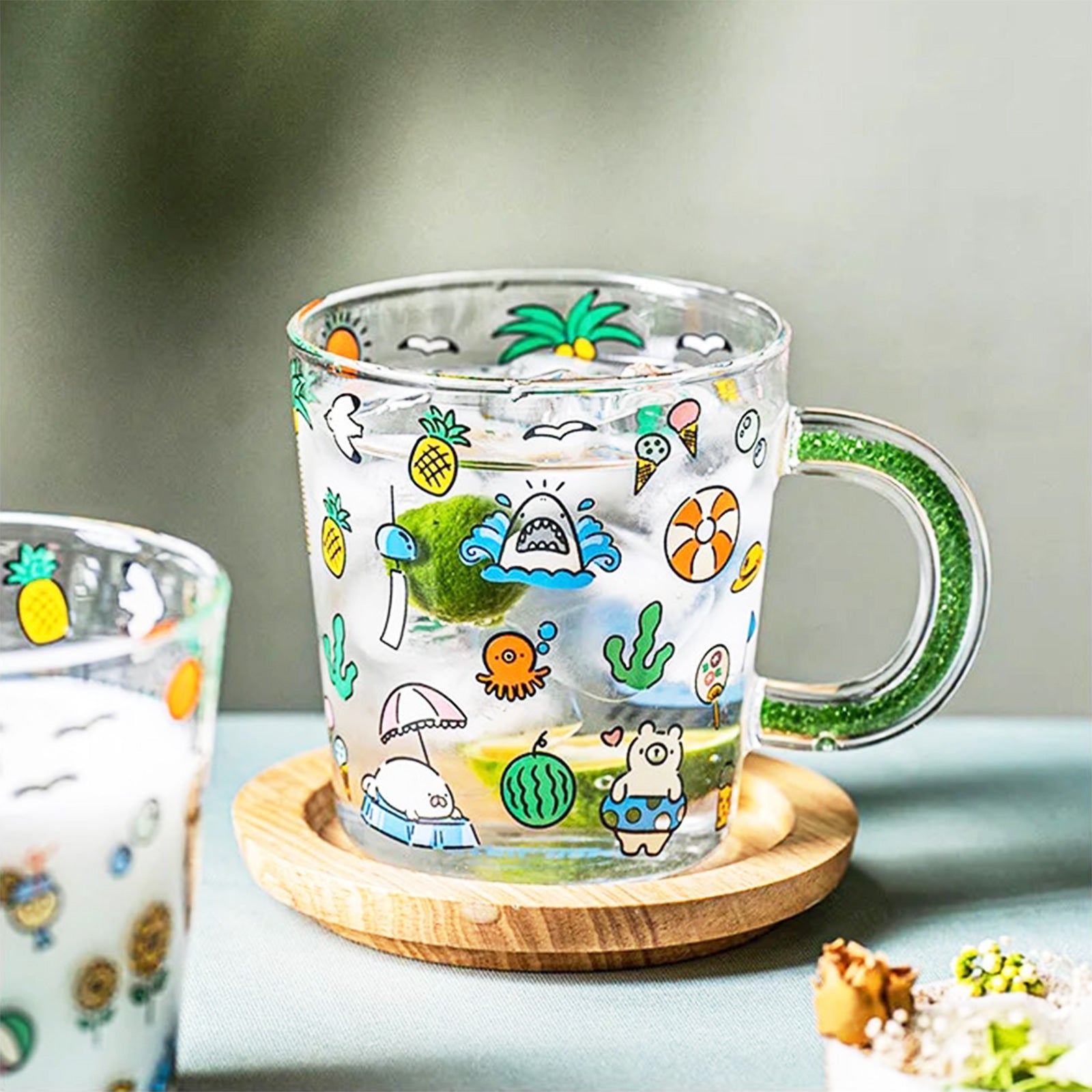 Cartoon Magic Unleashed: Glass Mugs Featuring Quirky Decals