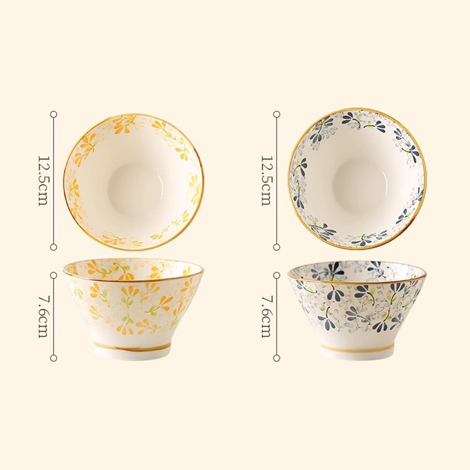 Charming Retro Bowls with Dish and Floral Designs in Four Vibrant Colors