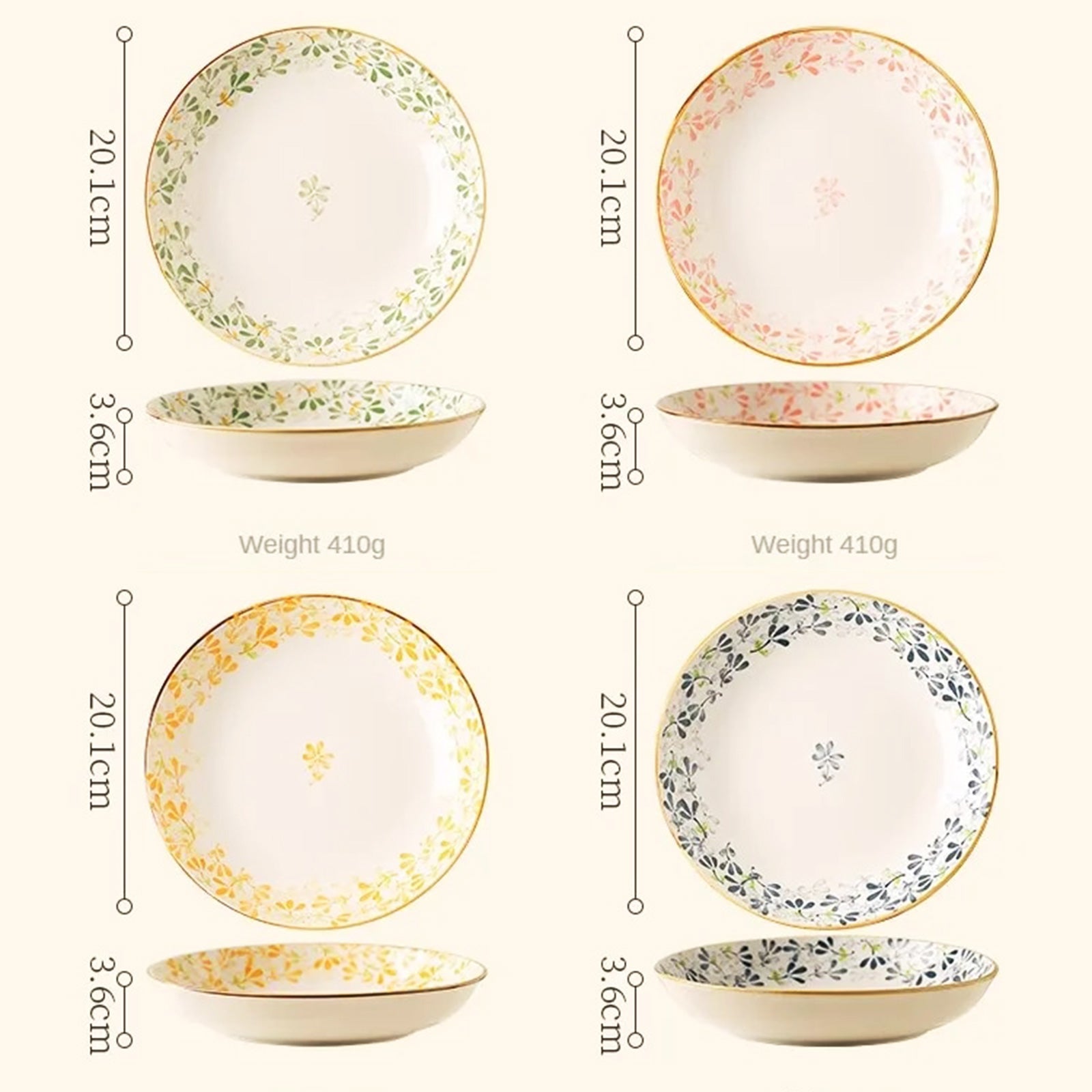 Charming Retro Bowls with Dish and Floral Designs in Four Vibrant Colors