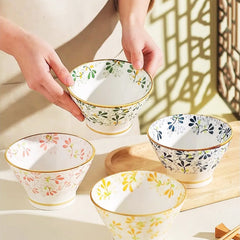 Charming Retro Bowls with Dish and Floral Designs in Four Vibrant Colors