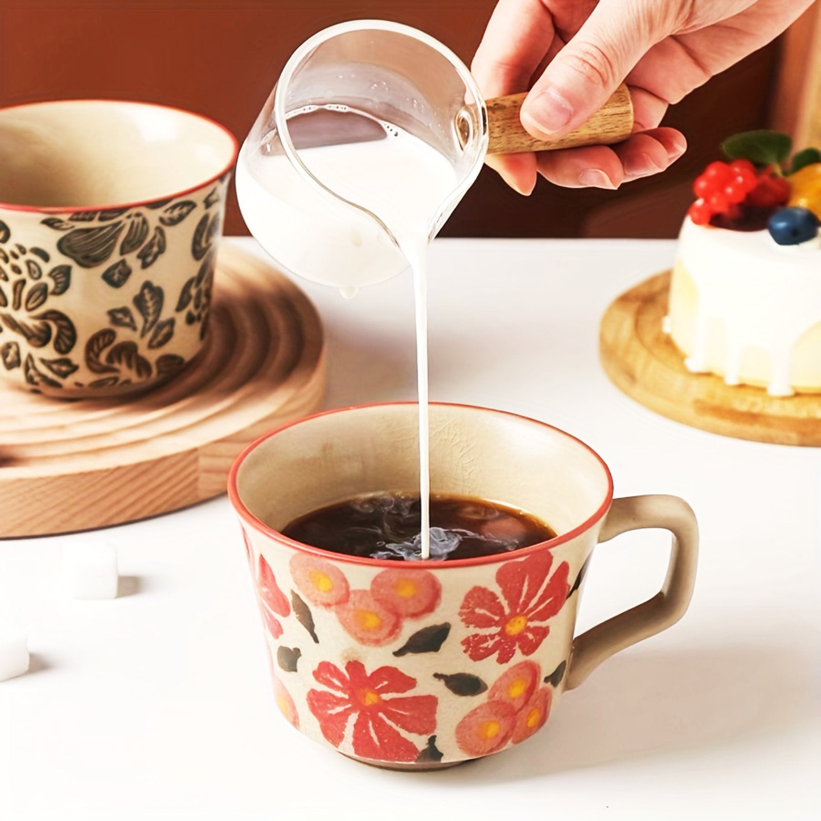 Charming Flower-Decorated Mug Set - Perfect Coffee Companions