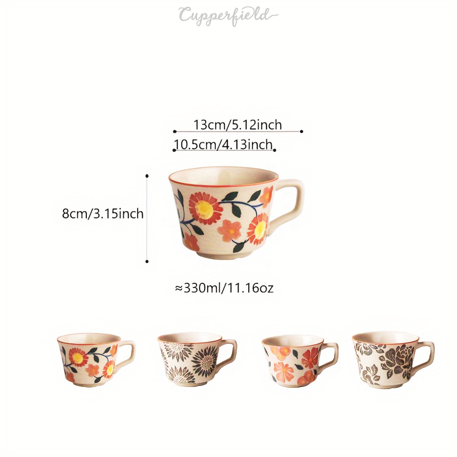 Charming Flower-Decorated Mug Set - Perfect Coffee Companions