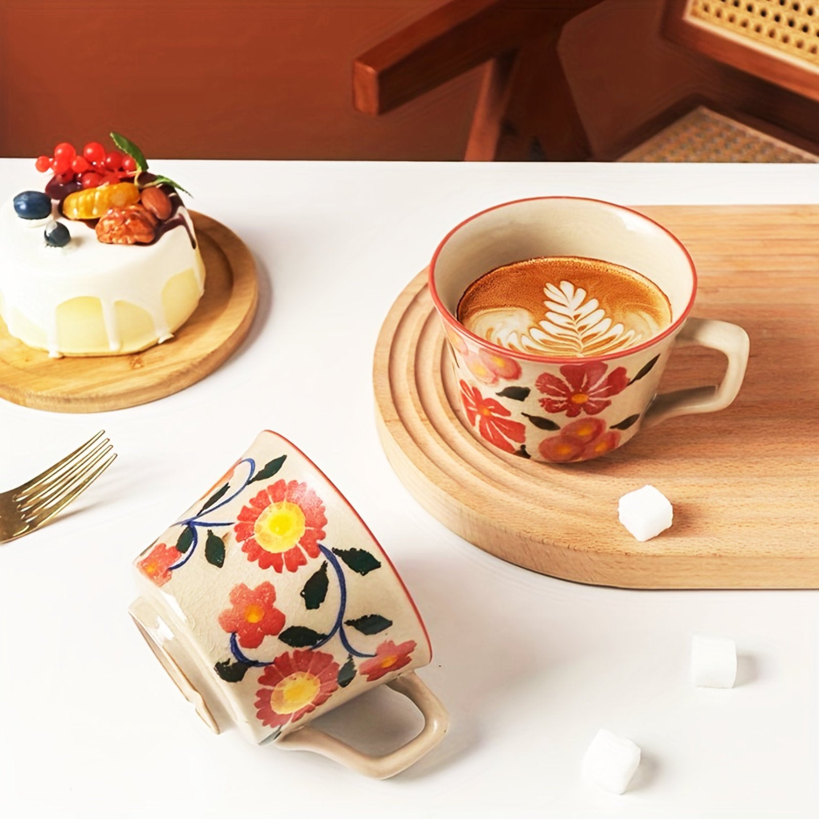 Charming Flower-Decorated Mug Set - Perfect Coffee Companions