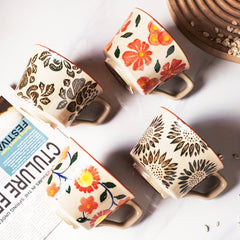 Charming Flower-Decorated Mug Set - Perfect Coffee Companions