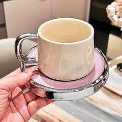 Chic Porcelain Coffee Cups With Silver Finish