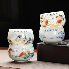 Classic Chinese Porcelain Teacups with Modern Prints