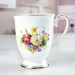 Classic Elegance: Porcelain Mugs with Stunning Hand-Drawn Floral Designs