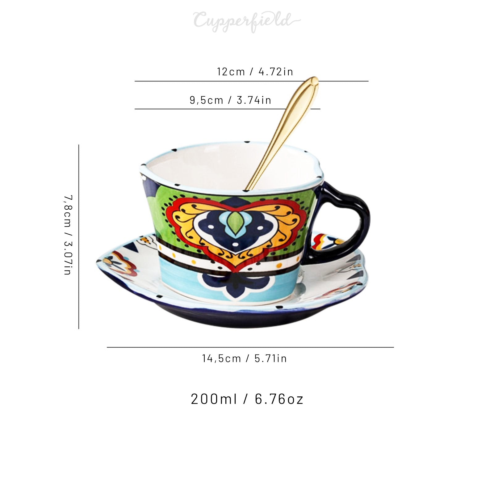 Colorful Ceramic Coffee Cup and Saucer Set with Scandinavian Vibes (200ml)