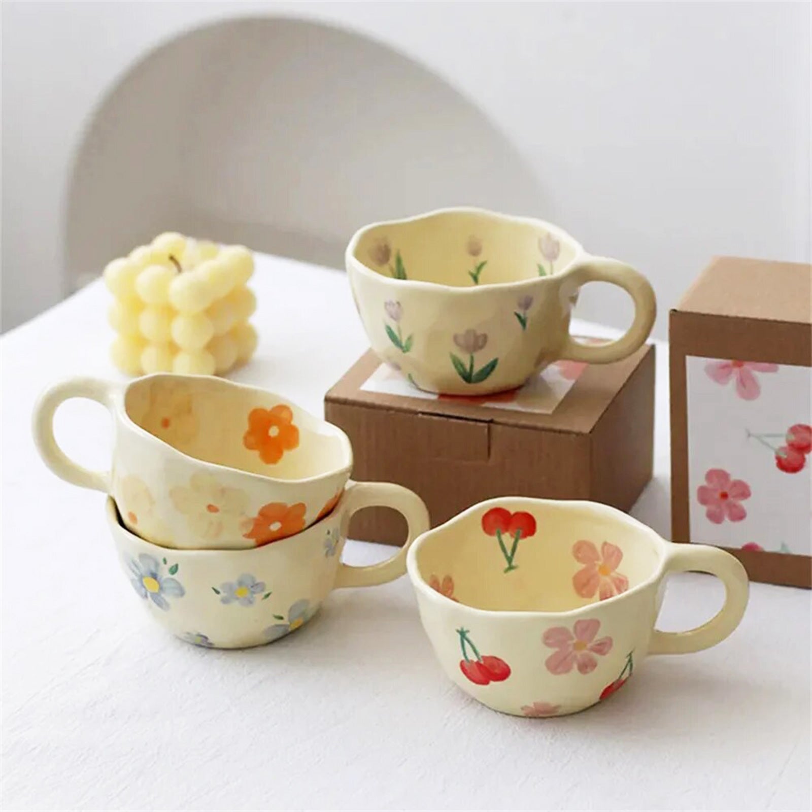 Cozy Retro Mugs with Unique Flower Design