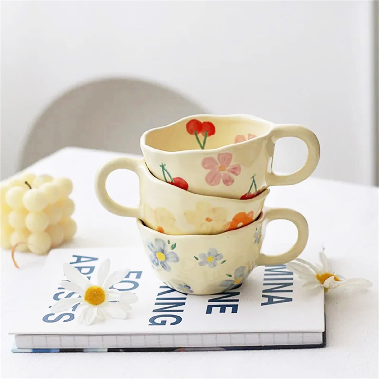 Cozy Retro Mugs with Unique Flower Design