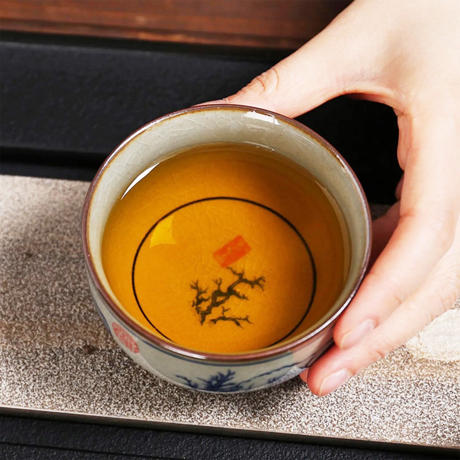 Craquelure Cups in a Palette of Ash Grey and Blue Colors