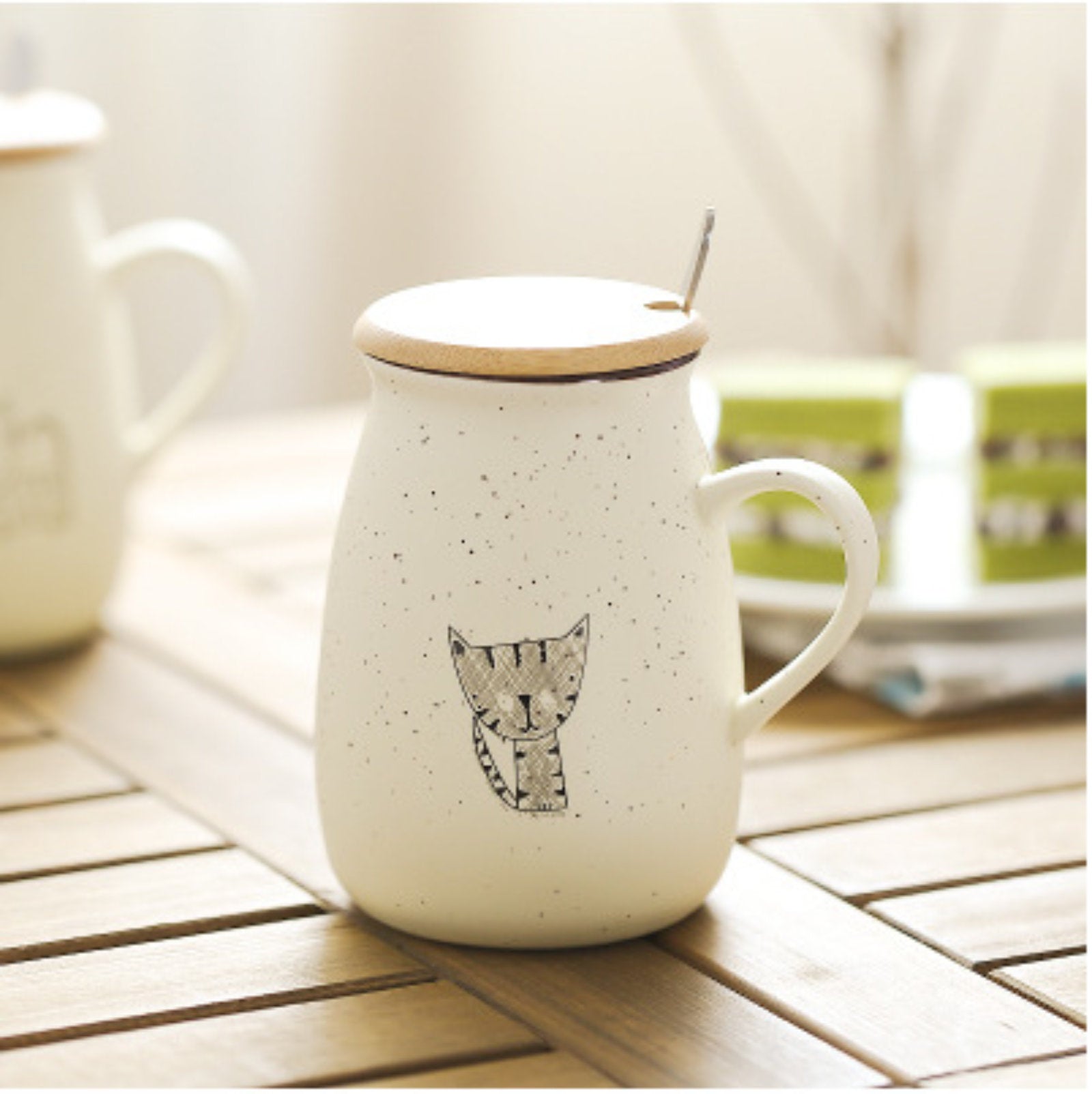 Cute Cat-Themed Retro Mug with Milk Bottle Shape and Wooden Cover