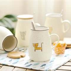 Cute Cat-Themed Retro Mug with Milk Bottle Shape and Wooden Cover