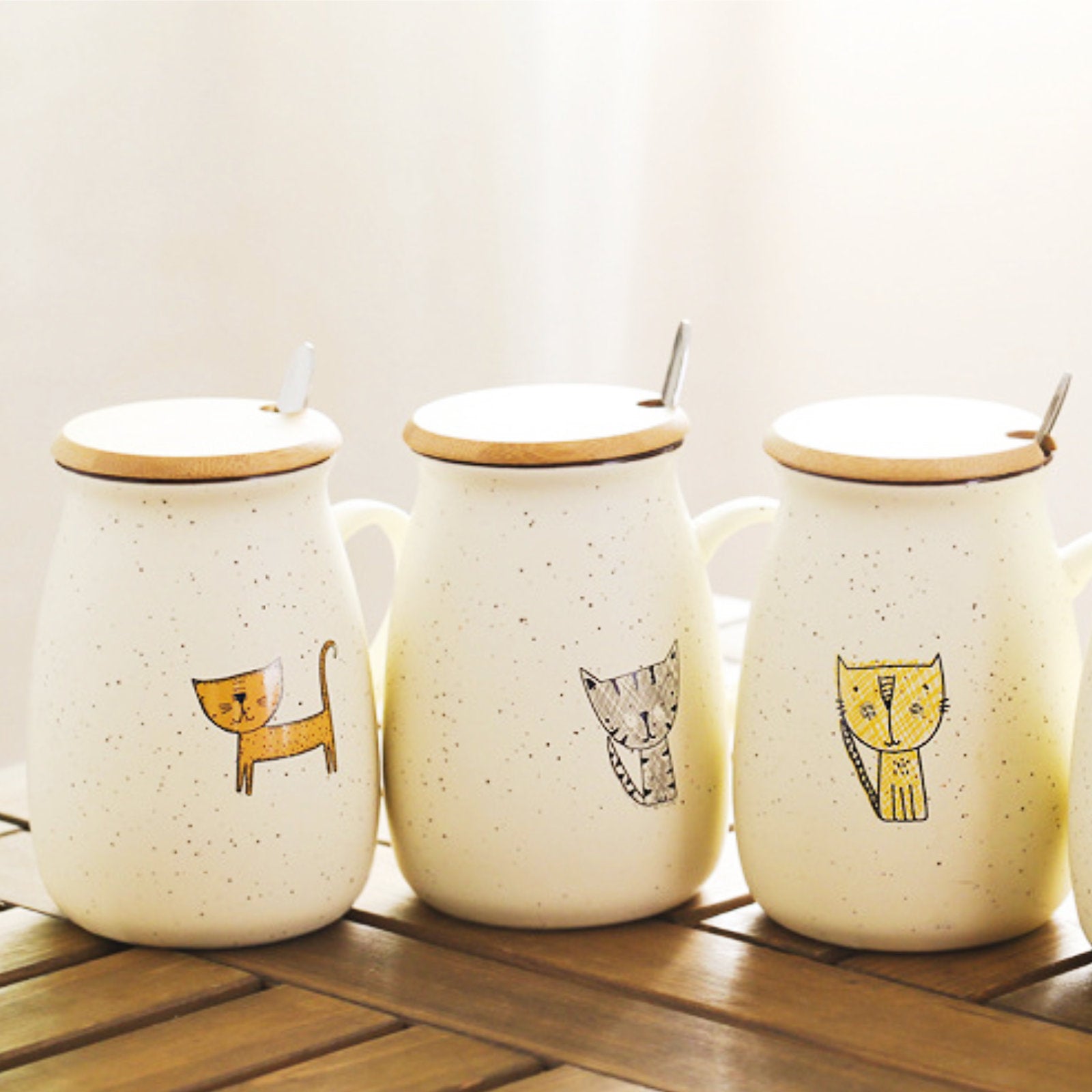 Cute Cat-Themed Retro Mug with Milk Bottle Shape and Wooden Cover