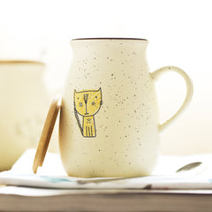 Cute Cat-Themed Retro Mug with Milk Bottle Shape and Wooden Cover