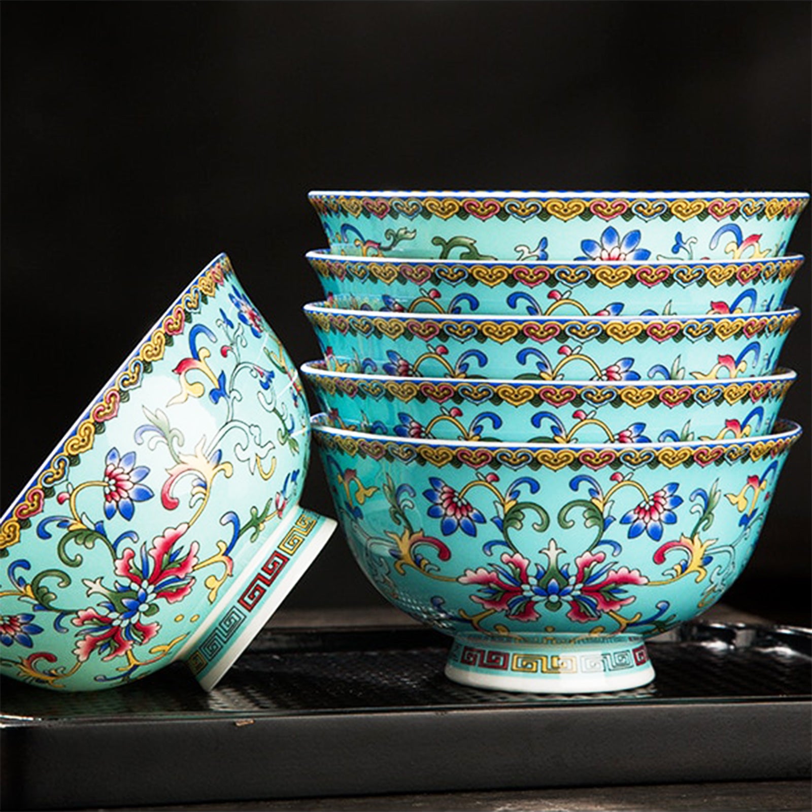 Elegant Bone China Bowls with Delicate Plant Motifs