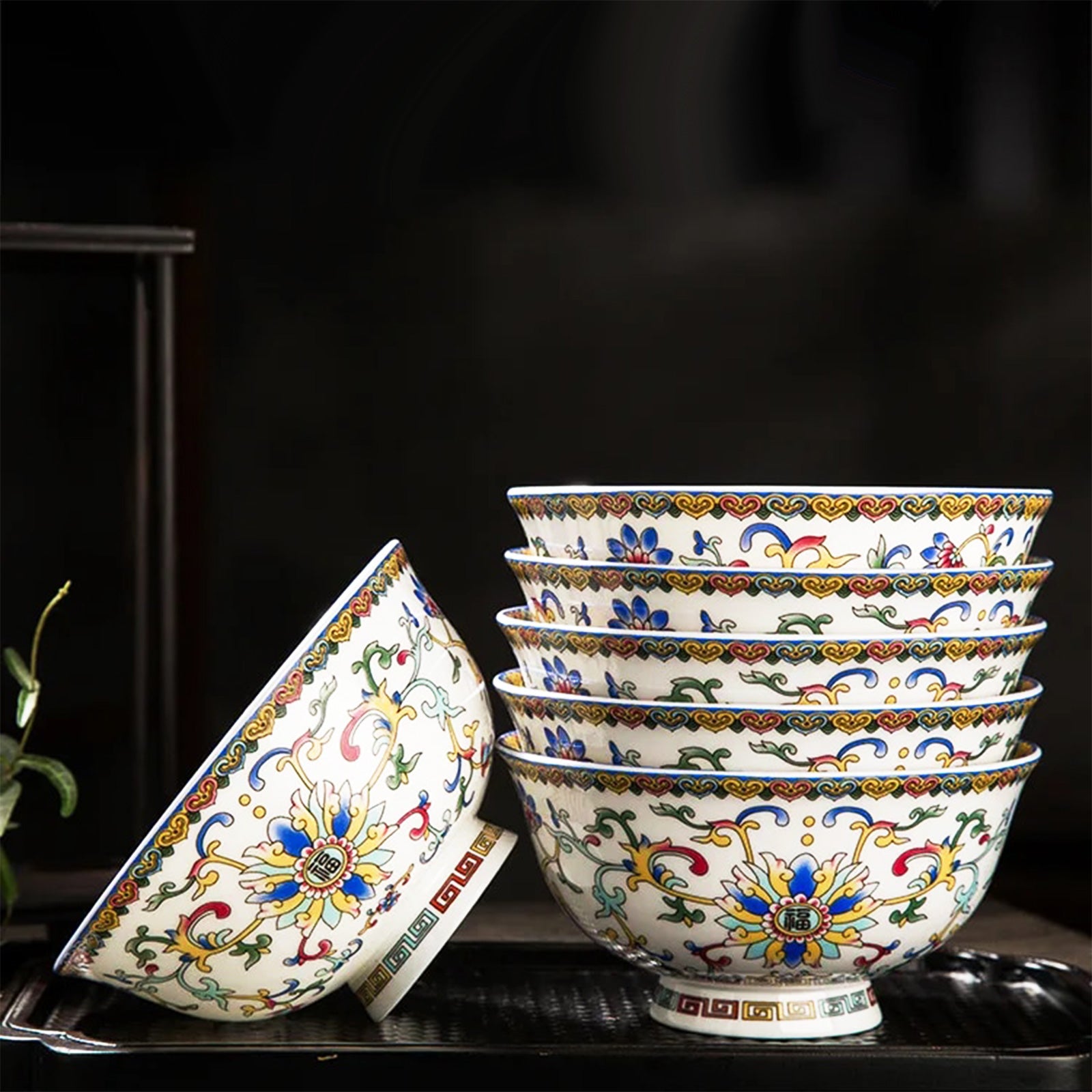 Elegant Bone China Bowls with Delicate Plant Motifs