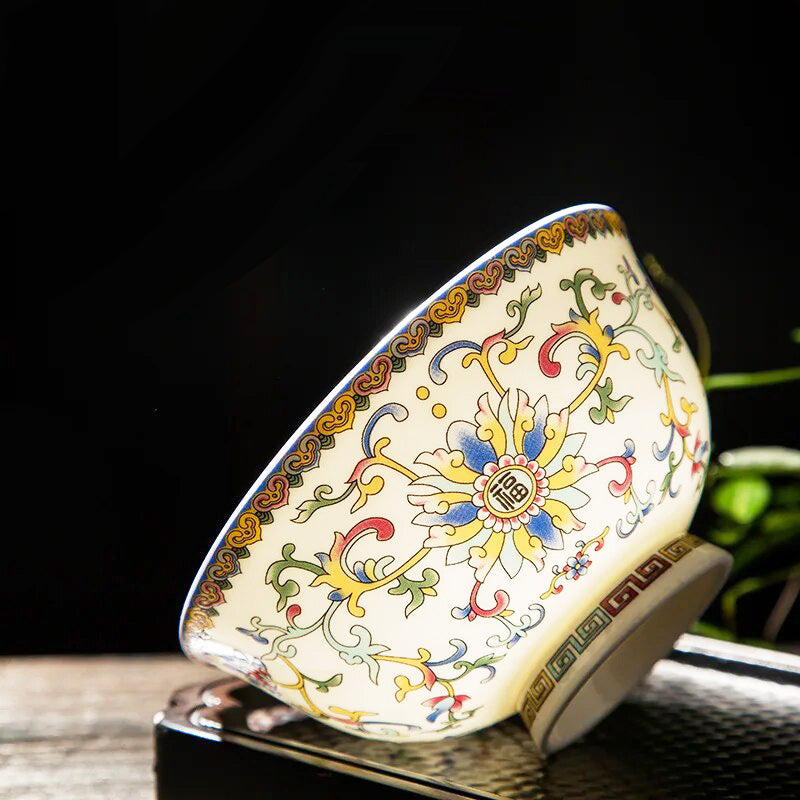 Elegant Bone China Bowls with Delicate Plant Motifs