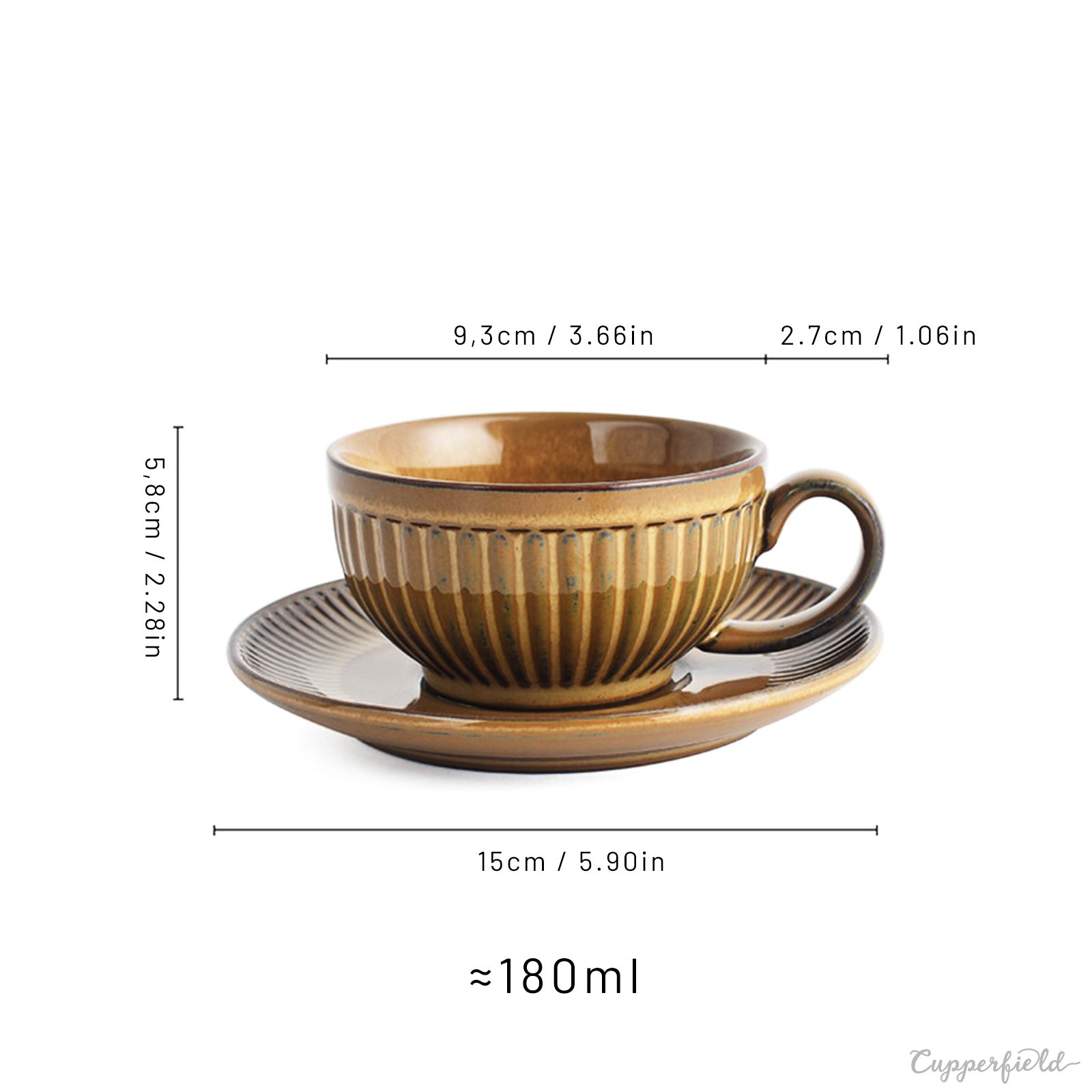 Elegant Striped Retro Coffee Cups With Matching Saucer (4 colors)