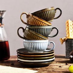 Elegant Striped Retro Coffee Cups With Matching Saucer (4 colors)