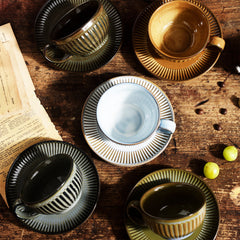 Elegant Striped Retro Coffee Cups With Matching Saucer (4 colors)