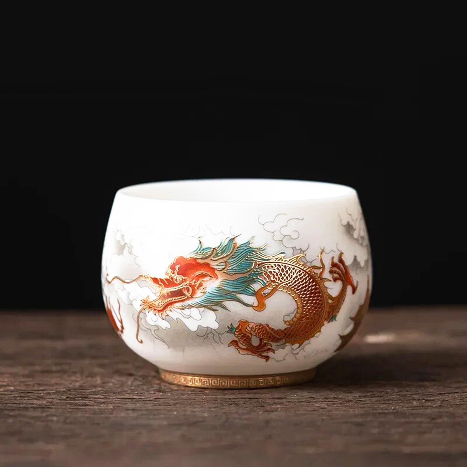 Exclusive Dragon and Phoenix Jade Porcelain Tea Cups