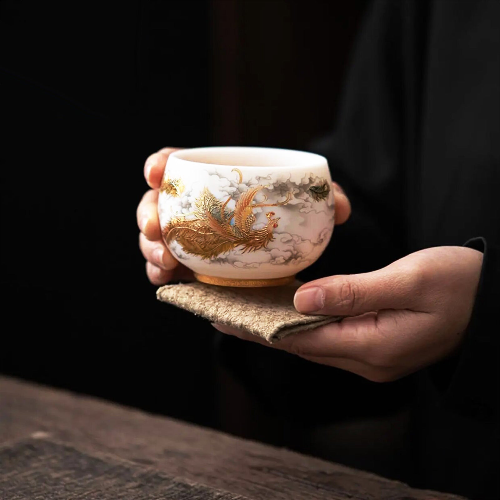 Exclusive Dragon and Phoenix Jade Porcelain Tea Cups