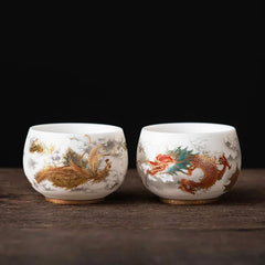 Exclusive Dragon and Phoenix Jade Porcelain Tea Cups