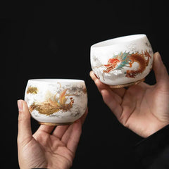 Exclusive Dragon and Phoenix Jade Porcelain Tea Cups