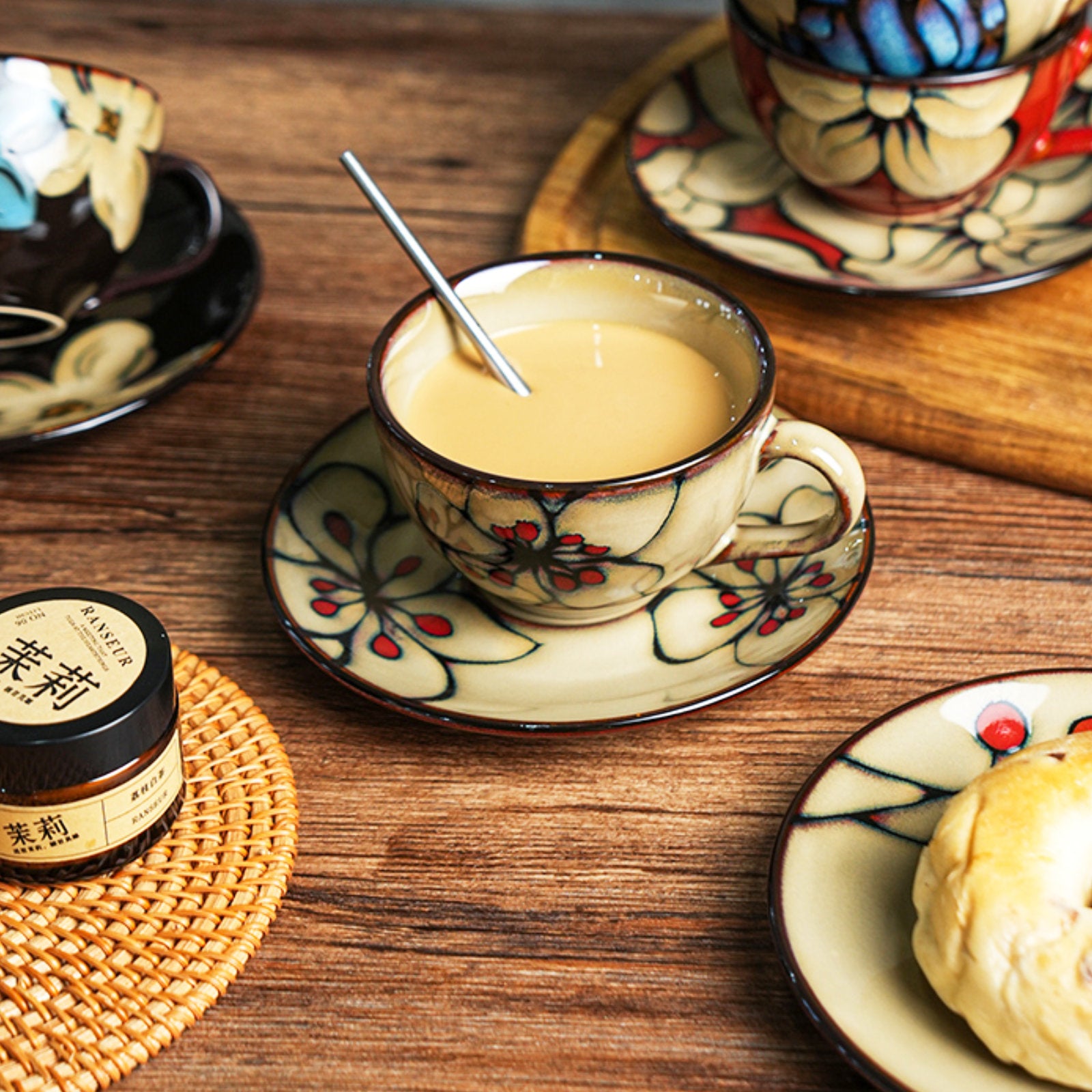 Exclusive Floral Ceramic Coffee Cups with Saucer for a Luxurious Experience