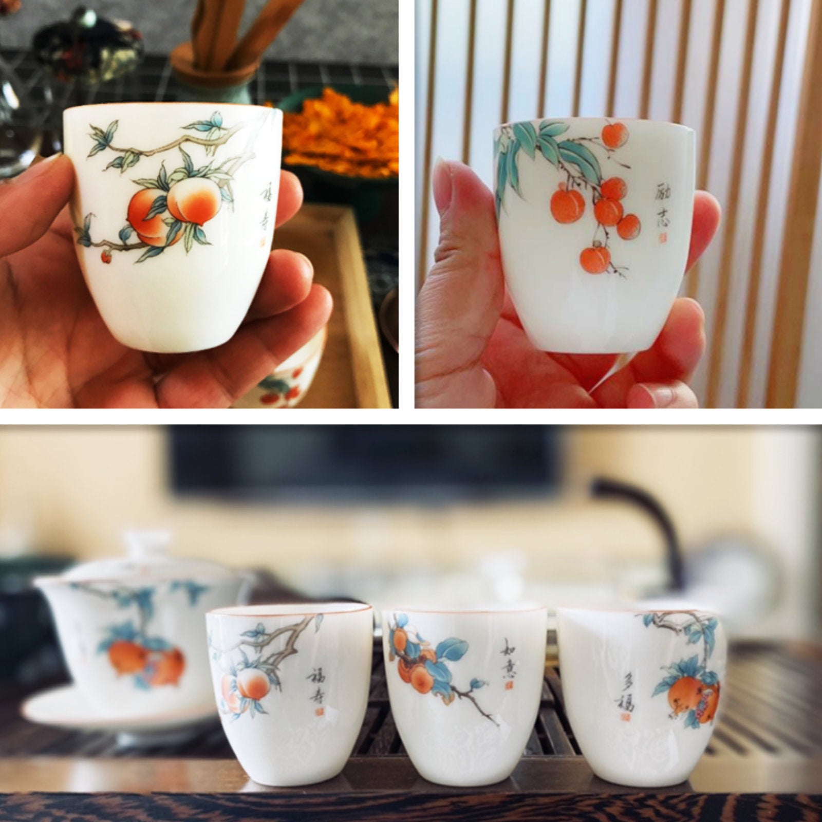 Exquisite Tea Cups with Detailed Drawings