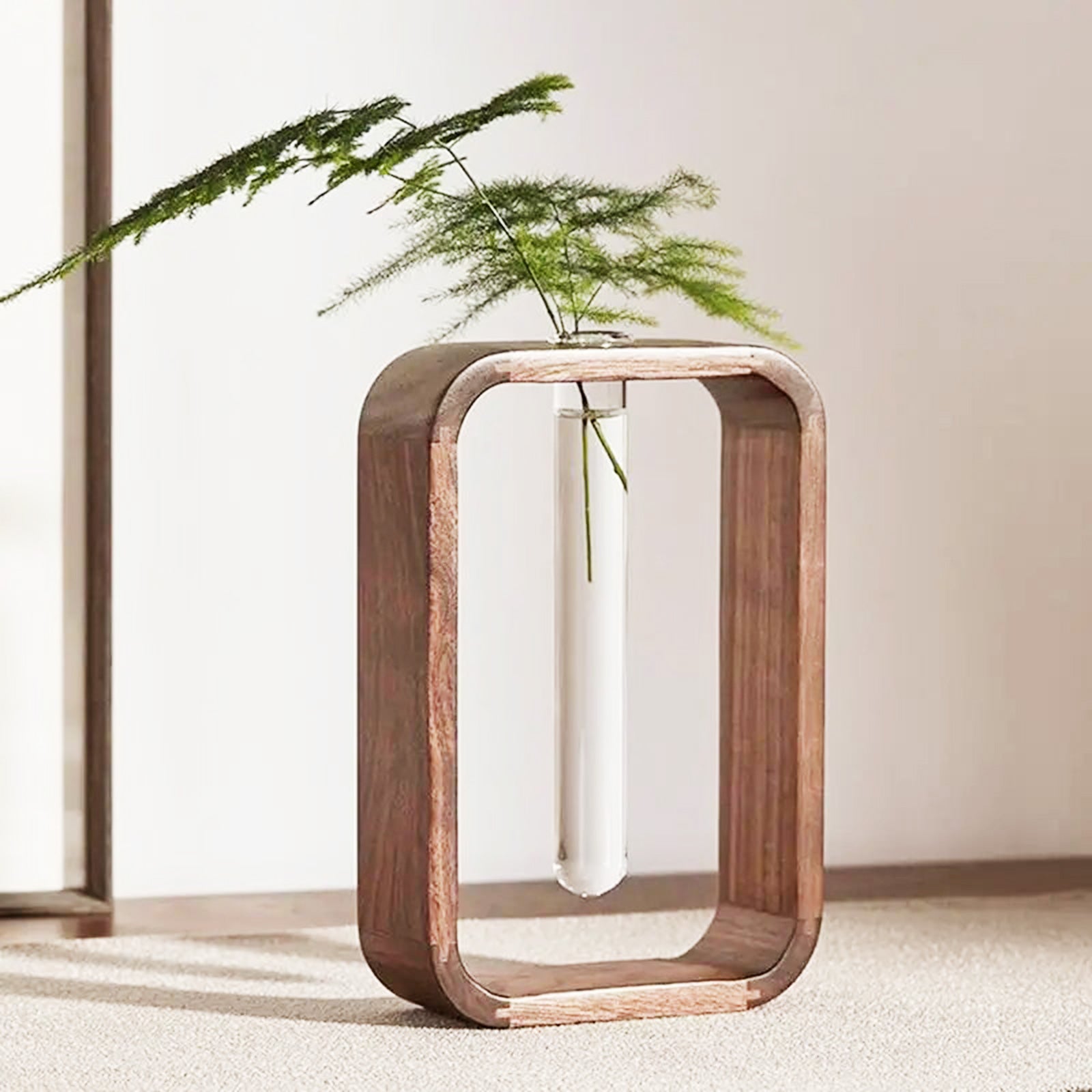 Hydroponics Elegant Nordic-style wooden Vase with Glass Test Tube