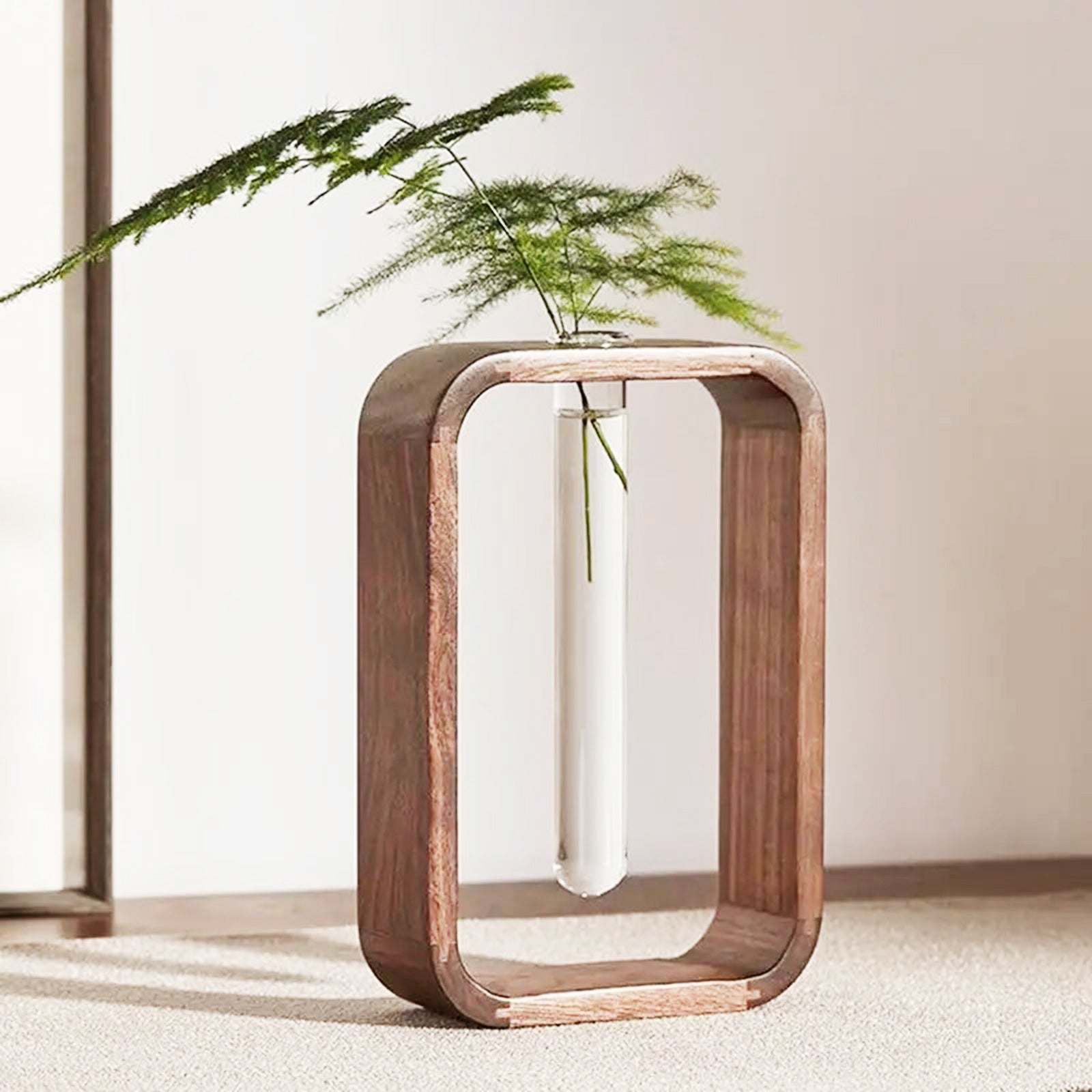 Elegant Nordic-style wooden Vase with Glass Test Tube