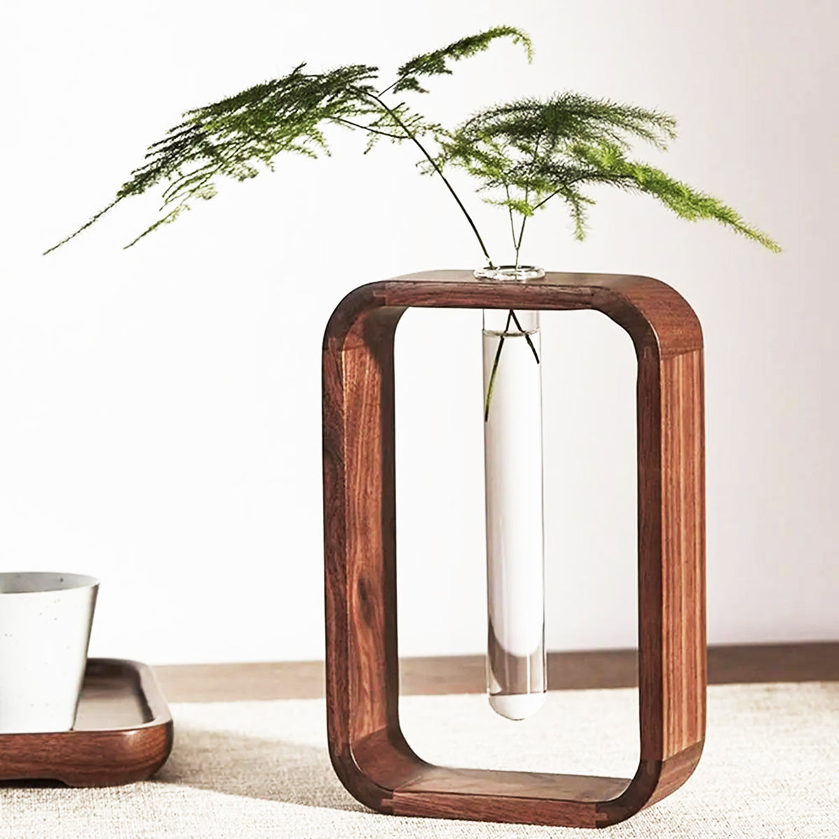 Hydroponics Elegant Nordic-style wooden Vase with Glass Test Tube
