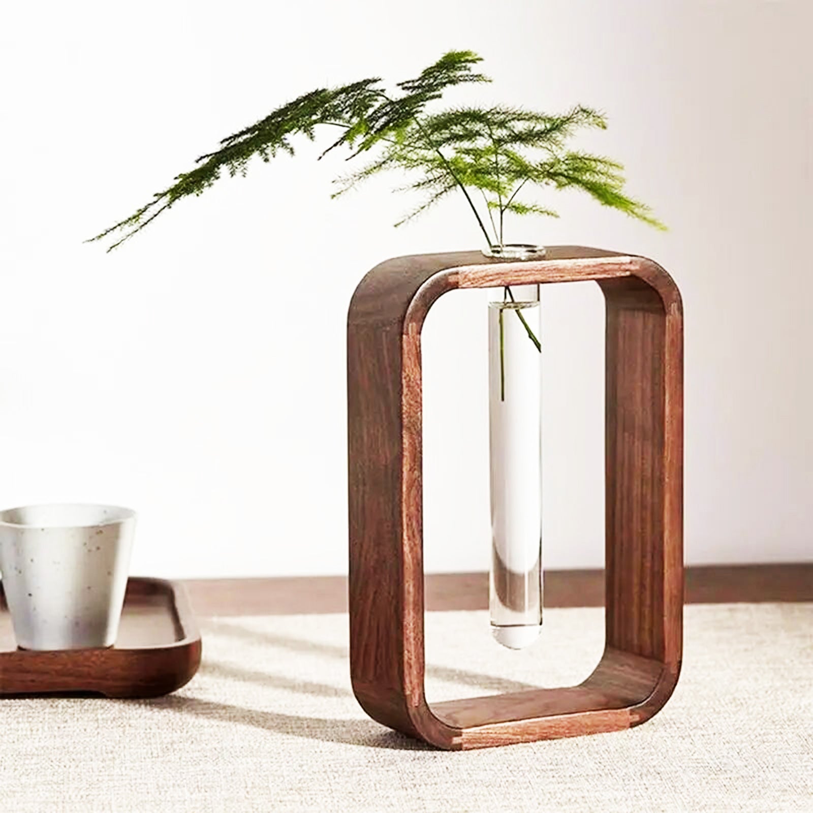 Hydroponics Elegant Nordic-style wooden Vase with Glass Test Tube