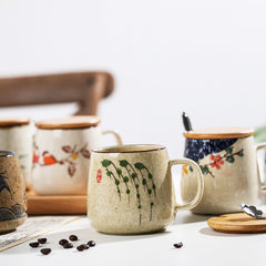 Ceramic Coffee Mug With Lid - Japanese-Inspired Retro Charm