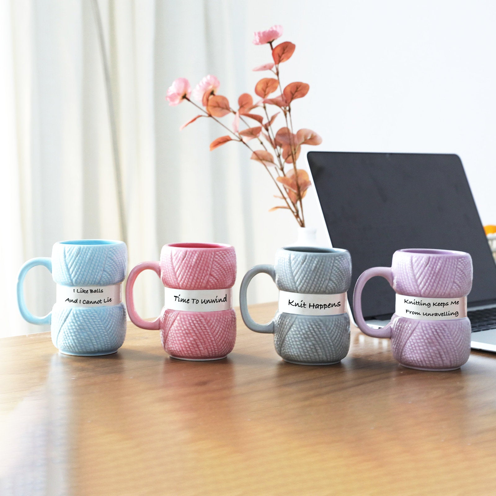 Knitting-Themed Ceramic Mugs, Sip & Stitch in Style