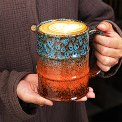 Large Barrel-Shaped Mugs with Oversized Four-Finger Handles for Coffee Lovers